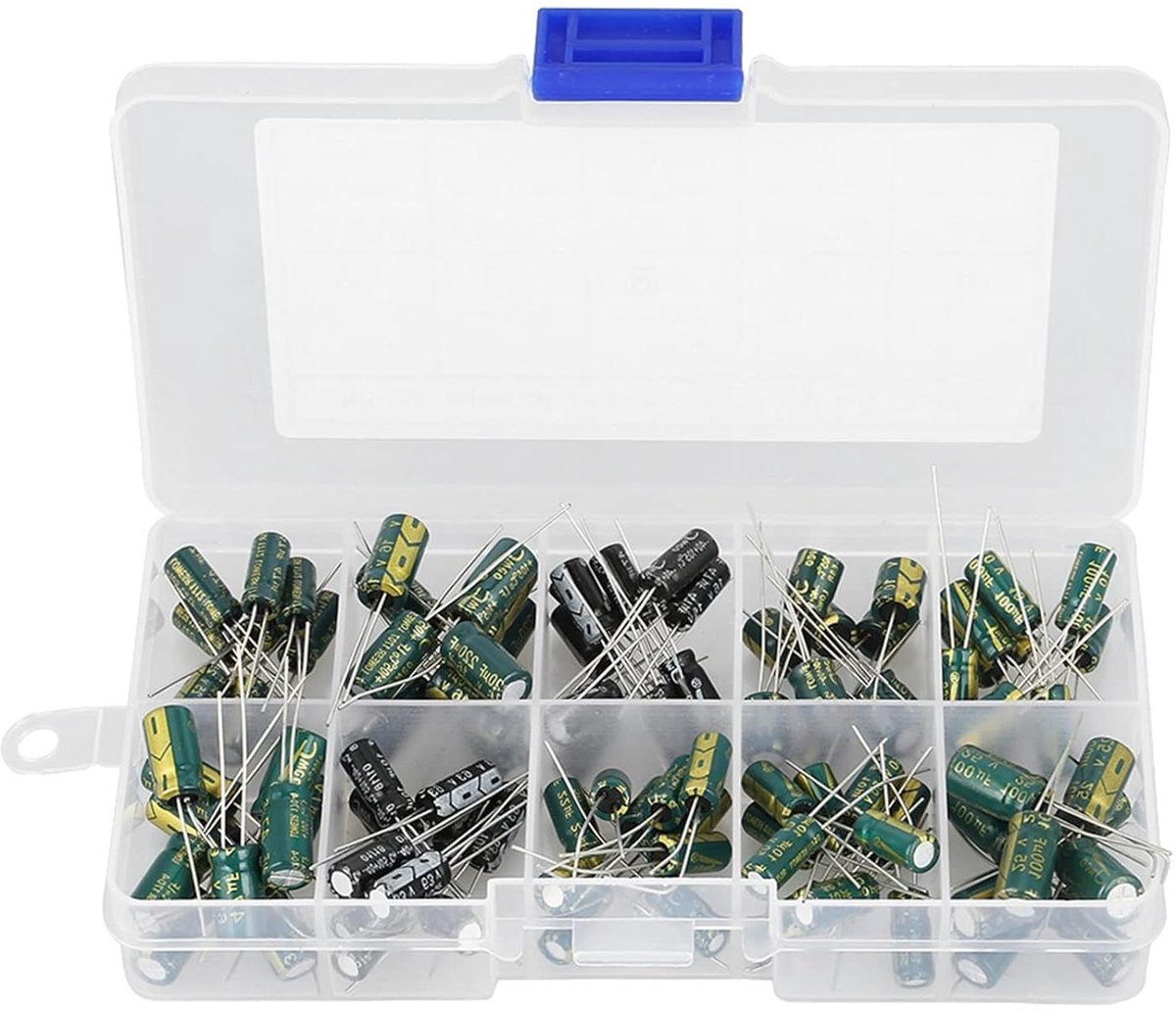 Elektrolytische condensatoren 100 stuks - 10 waarden - 10uf-470uf - Audiocircuits - Audiocondensator - Hoge kwaliteit