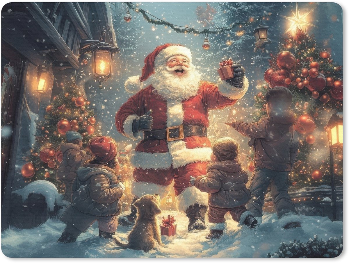Muismat 23x19 cm - Mousepad Kerstvreugde - Sneeuw - Kleurrijk - Muismatten