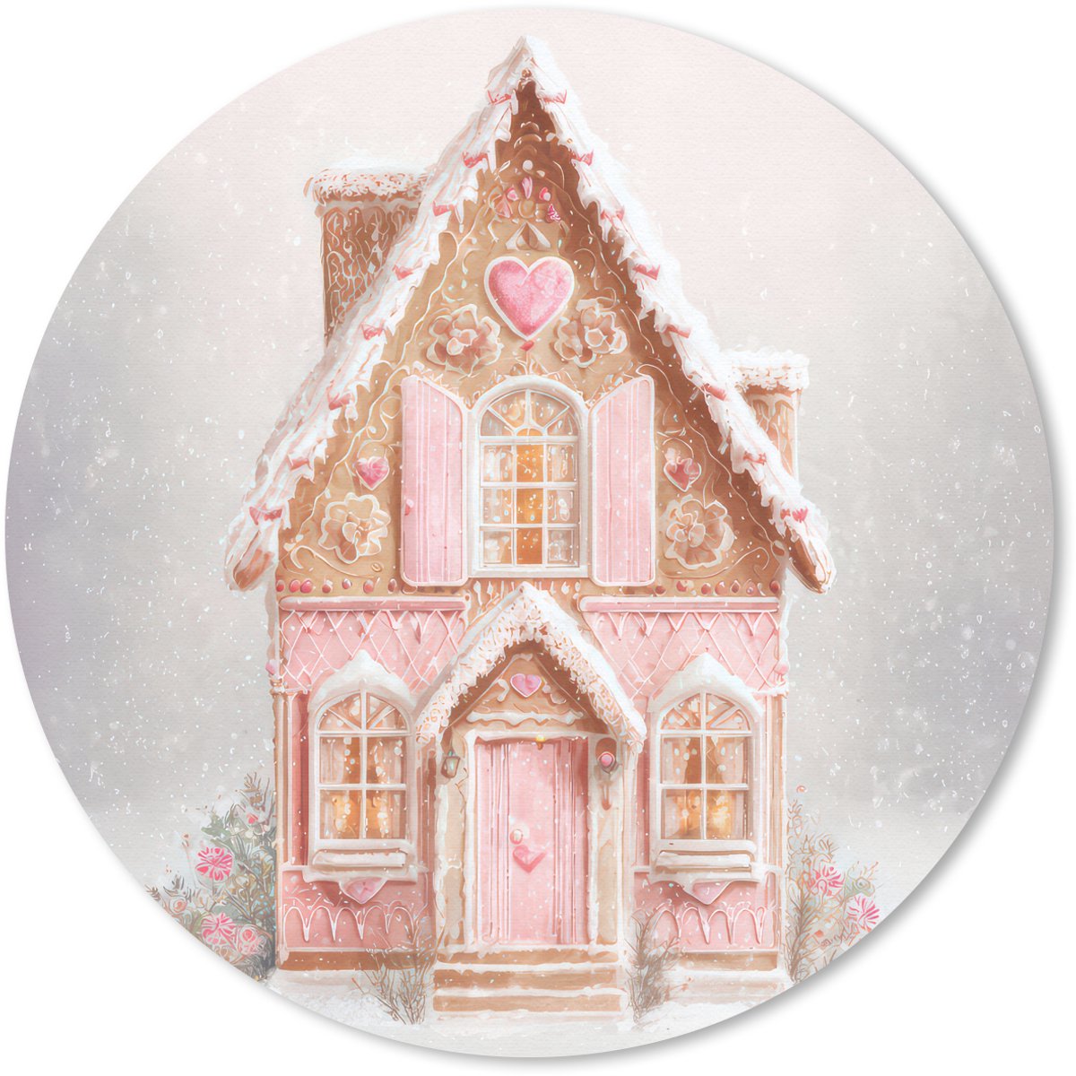 Muismat rond 20x20 cm - Mousepad Huisje - Suiker - Pastel - Ronde muismatten