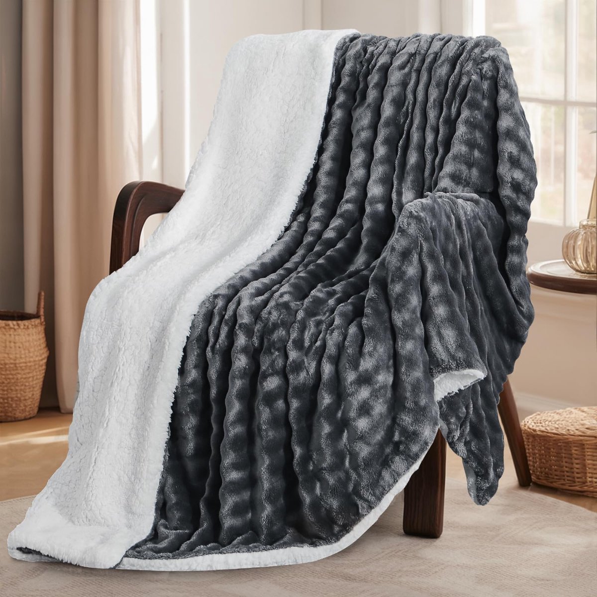 Unyqoos Grijze zachte en warme dubbelzijdige deken met modern 3D-design 150 x 200 cm Grijs