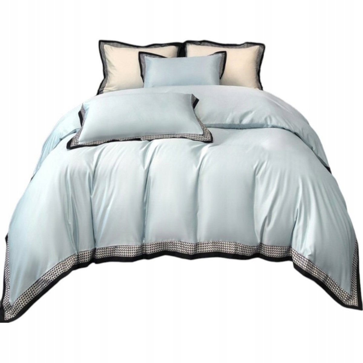 Dekoratief Beddengoed 160x200cm met Ruches, Blauw Geruit, 3 Delig