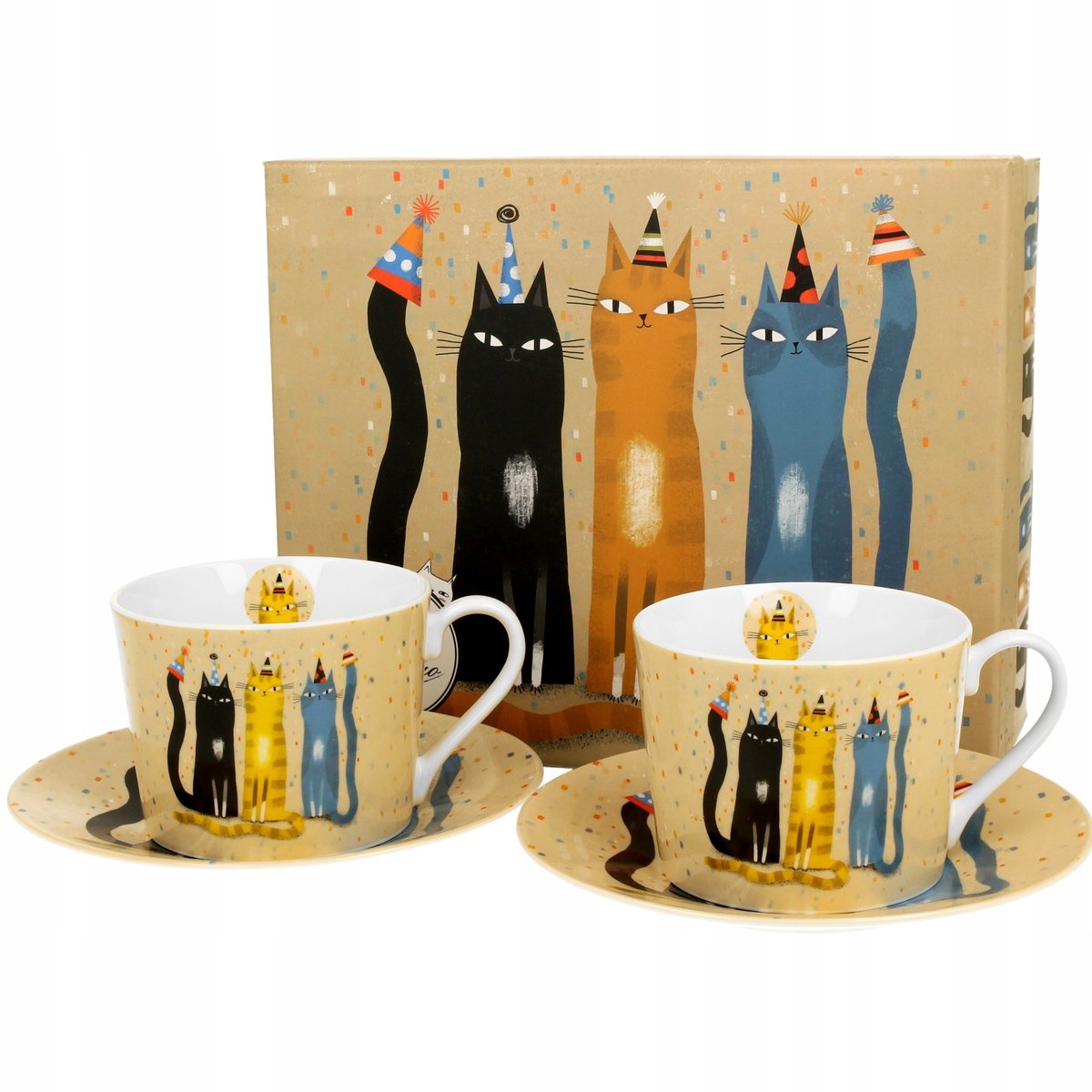 Porseleinen Koffieset 2 Kopjes 230ml met Schotels - Kattenfeest