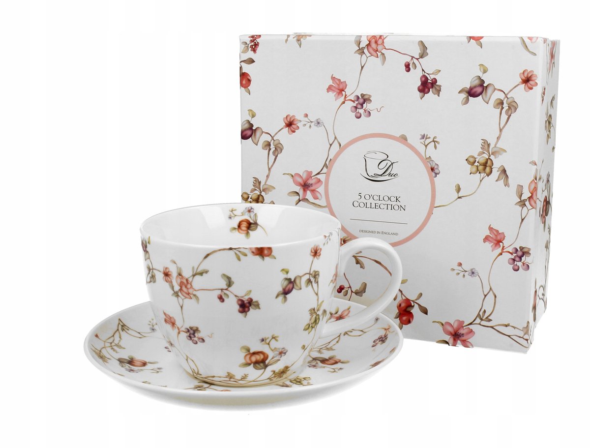 Jumbo Mok SAFA 470ml met Schotel - Romantisch Bloemendessin