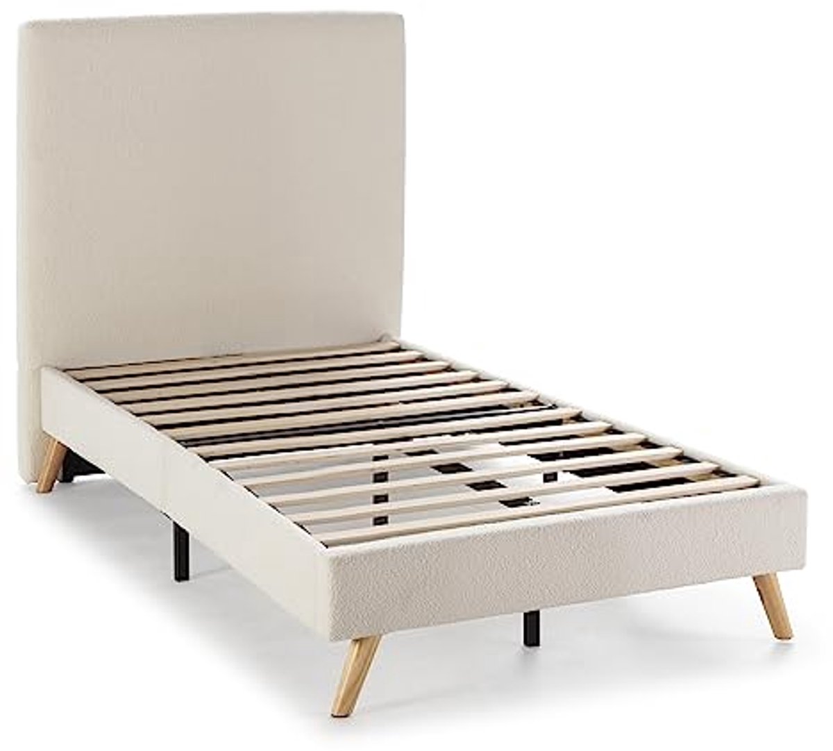 Gewatteerd Bedframe 90 x 190 cm - Beige - Eenvoudige Montage met Houten Lattenbodem