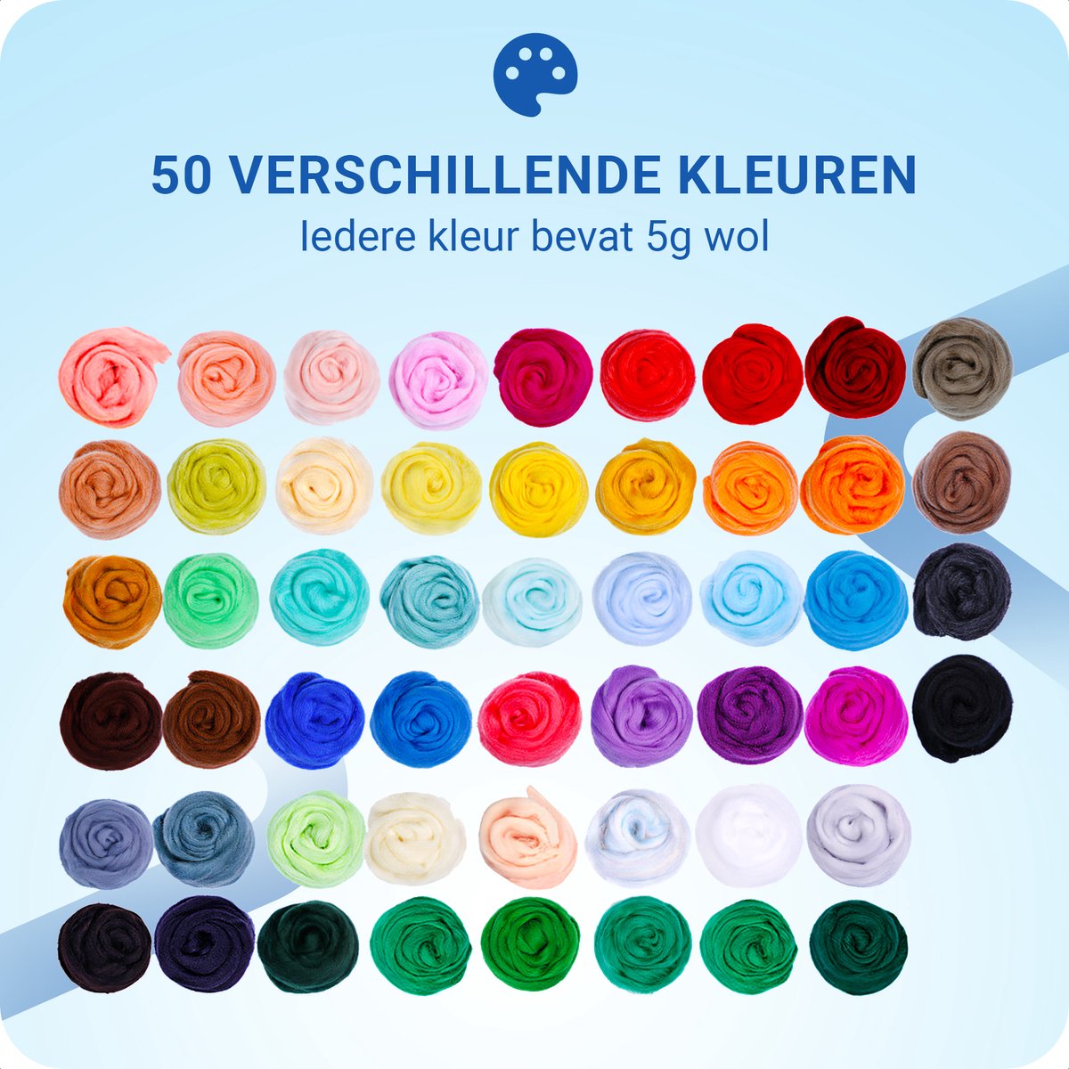 JT Products Naaldvilten Starterset Met 50 Kleuren 250 Gram Viltwol - 5 Gram Wol per Kleur + 63 Tools - 113 Stuks - Needle Felting Pakket - Knutselen Voor Beginners & Gevorderde - 7 Viltnaalden Vilten - Naald Vilt Kado - Knutsel Naaldvilt Cadeautjes — afbeelding 6