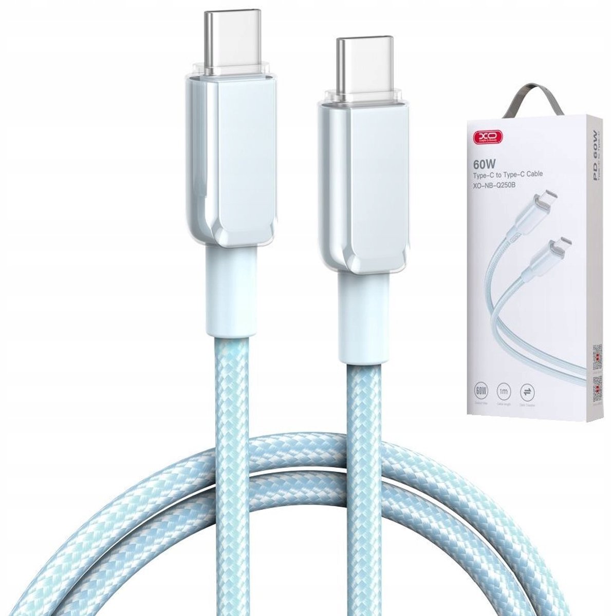 XO USB-C naar USB-C kabel 60W PD Quick Charge 1m Blauw