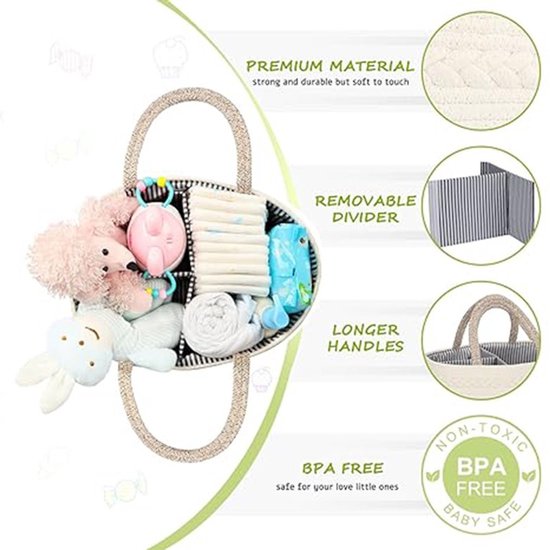 Kraammand - Baby Mand - Met drie vakken - Babyshower - Kraamcadeau meisje of jongen - Mooi, praktisch en overzichtelijk