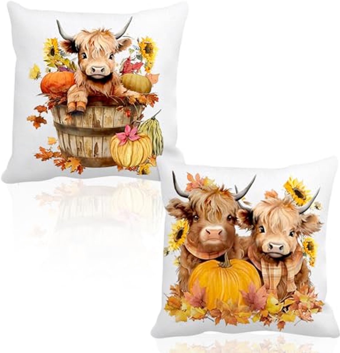 2 stuks Highland Cow kussenhoezen - Decoratieve kussenslopen voor bank en stoel (50x50cm)