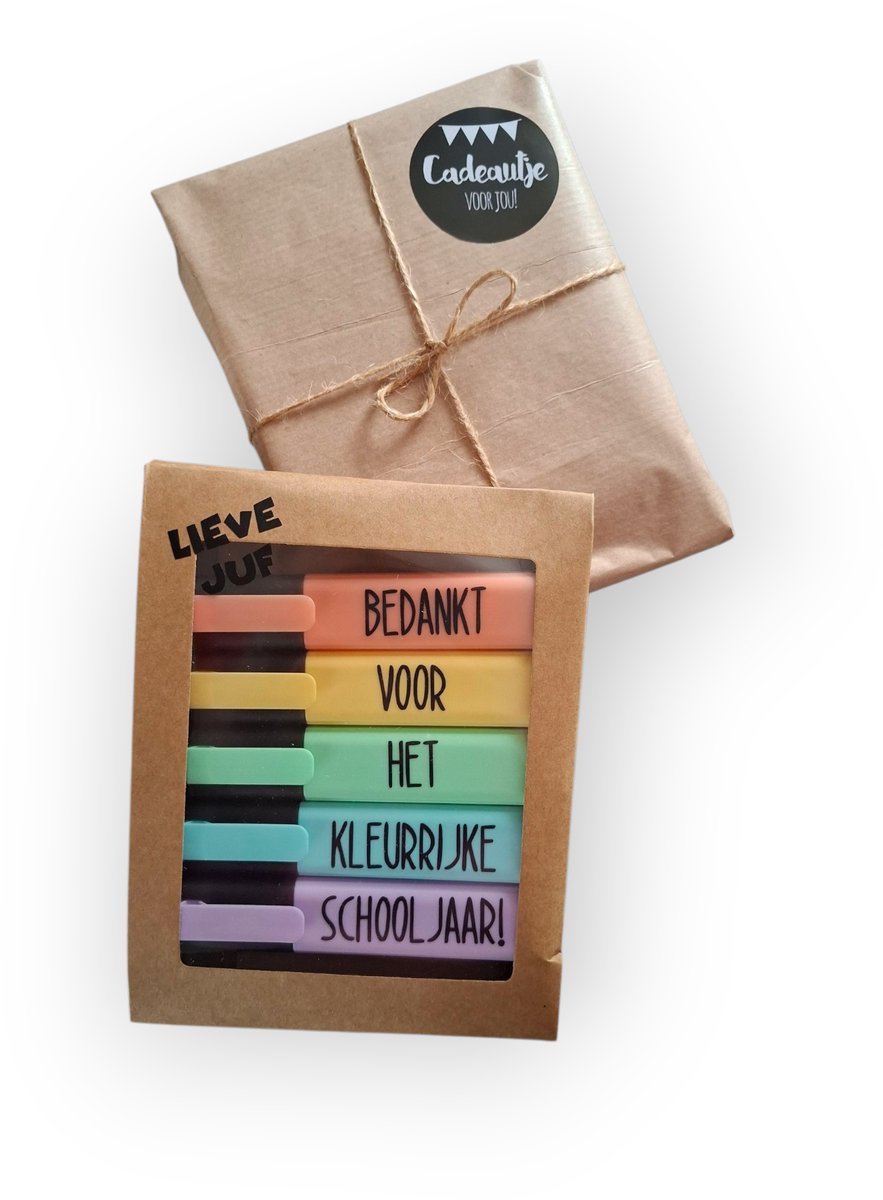Afscheid juf school cadeau idee juffen BEDANKT schooljaar bedankje markeerstiften. * lieve juf bedankt voor het kleurrijke schooljaar*
