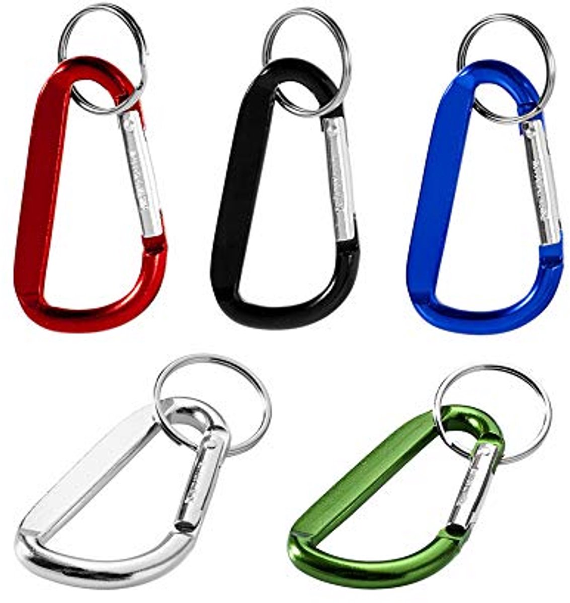 Veersluiting Karabijnhaak Set van 5 - Aluminium Sleutelhanger voor Kamperen, Vissen, Wandelen en Reizen