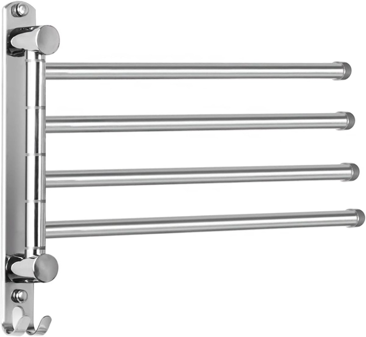 Handdoekrek voor in de badkamer met 4 stangen- 180° draaibaar- handdoekdroger van roestvrij staal (SUS304)- 34 cm- wandgemonteerd- handdoekrek- handdoekwarmer voor badkamer- keukenwastafel - zilver