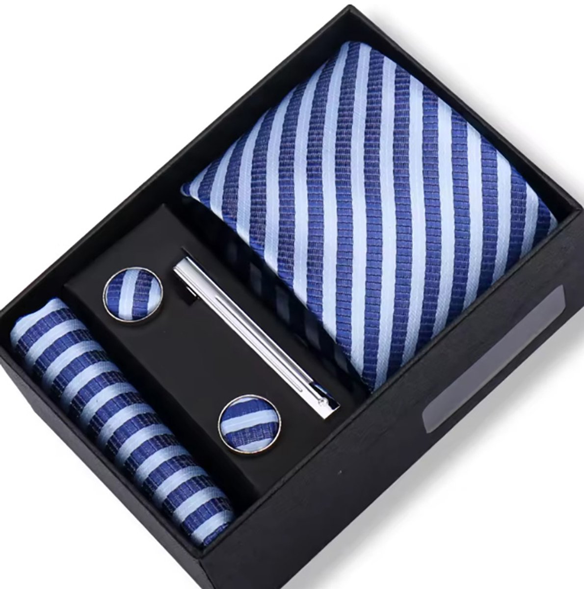 Sterrenhemel Manchetknopen en dasspeld met cadeaudoos en wenskaart