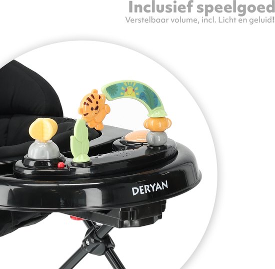 Deryan Luxe 2-in-1 Loopstoel - Inclusief speelset en dienblad - inklapbaar - Zwart van Deryan — afbeelding 5