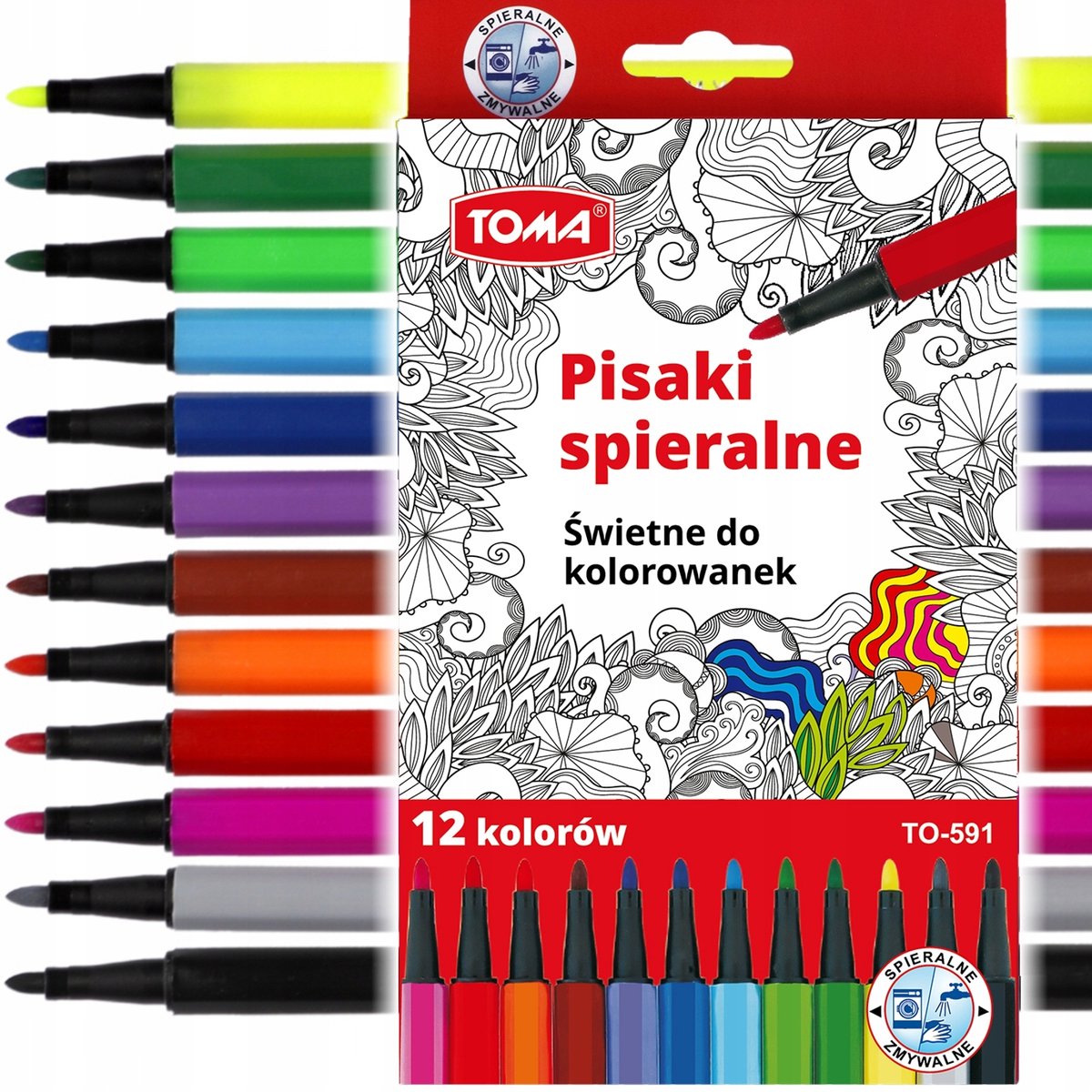 Toma wasbare pennen TO-591 - 12 levendige kleuren