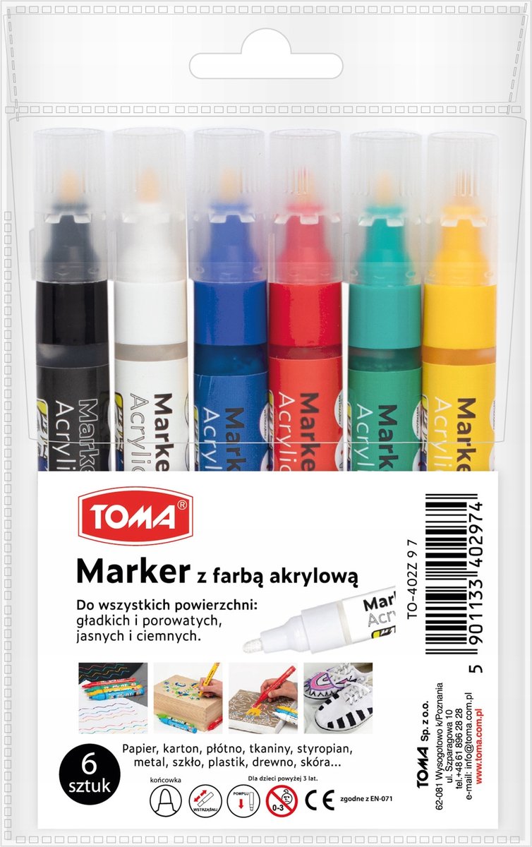 Toma 402 Acryl Markers - Rond, Mix Kleuren, 6 Stuks