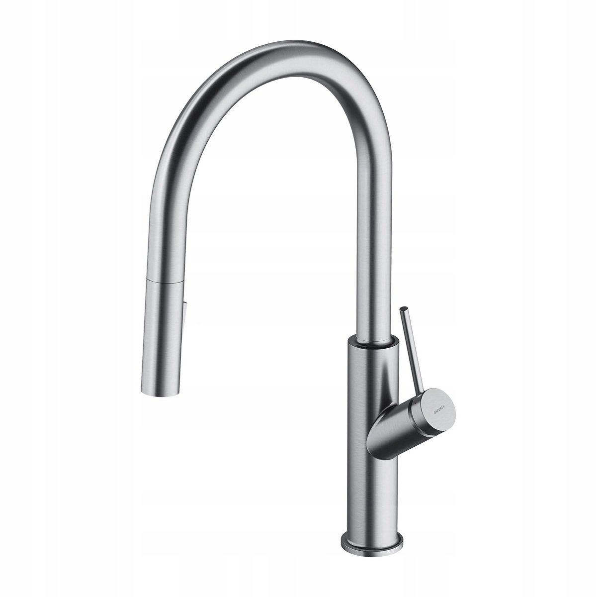 Omnires Bend keukenkraan nikkel, uittrekbare uitloop, 44,4 cm hoog