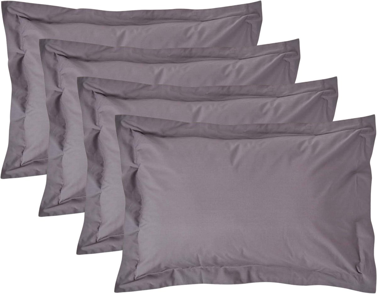 Homescapes Kussensloop 50x75 cm met Rand (Oxford) Set van 4 – Donkergrijs – 100% Egyptisch Perkal Katoen – 200 TC