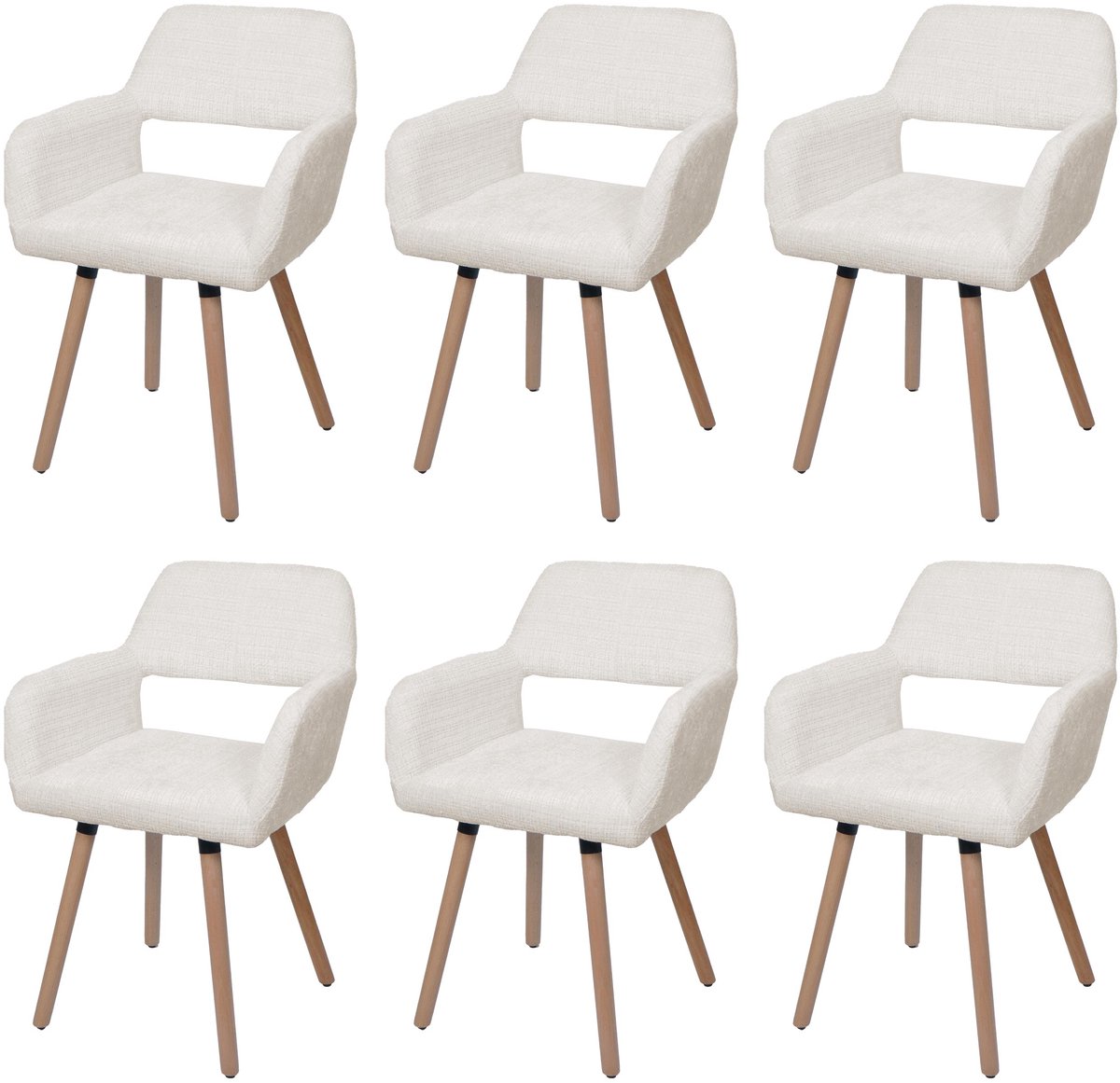 Set van 6 eetkamerstoelen MCW-A50 II, keukenstoel, gestoffeerde stoel, hout, stof/textiel, chenille (465 g/m²) MVG ~ crème