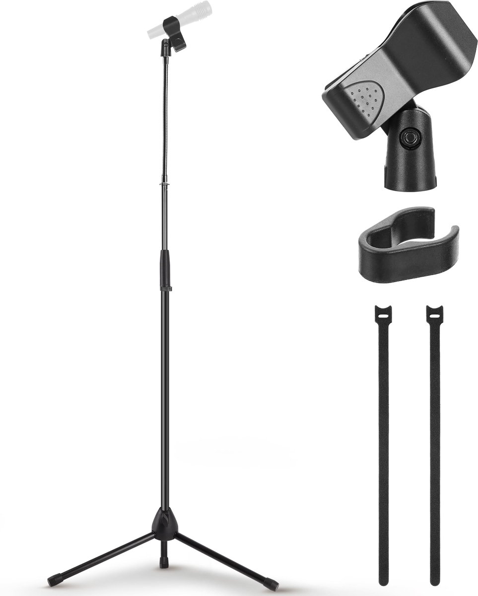Pyle Microfoonstandaard – Tripod, Verstelbare Zwanenhals, Stevig & Inklapbaar, Antislip Voeten, Inclusief Microfoonklem & 5/8" Adapter, Hoogte 133–201 cm