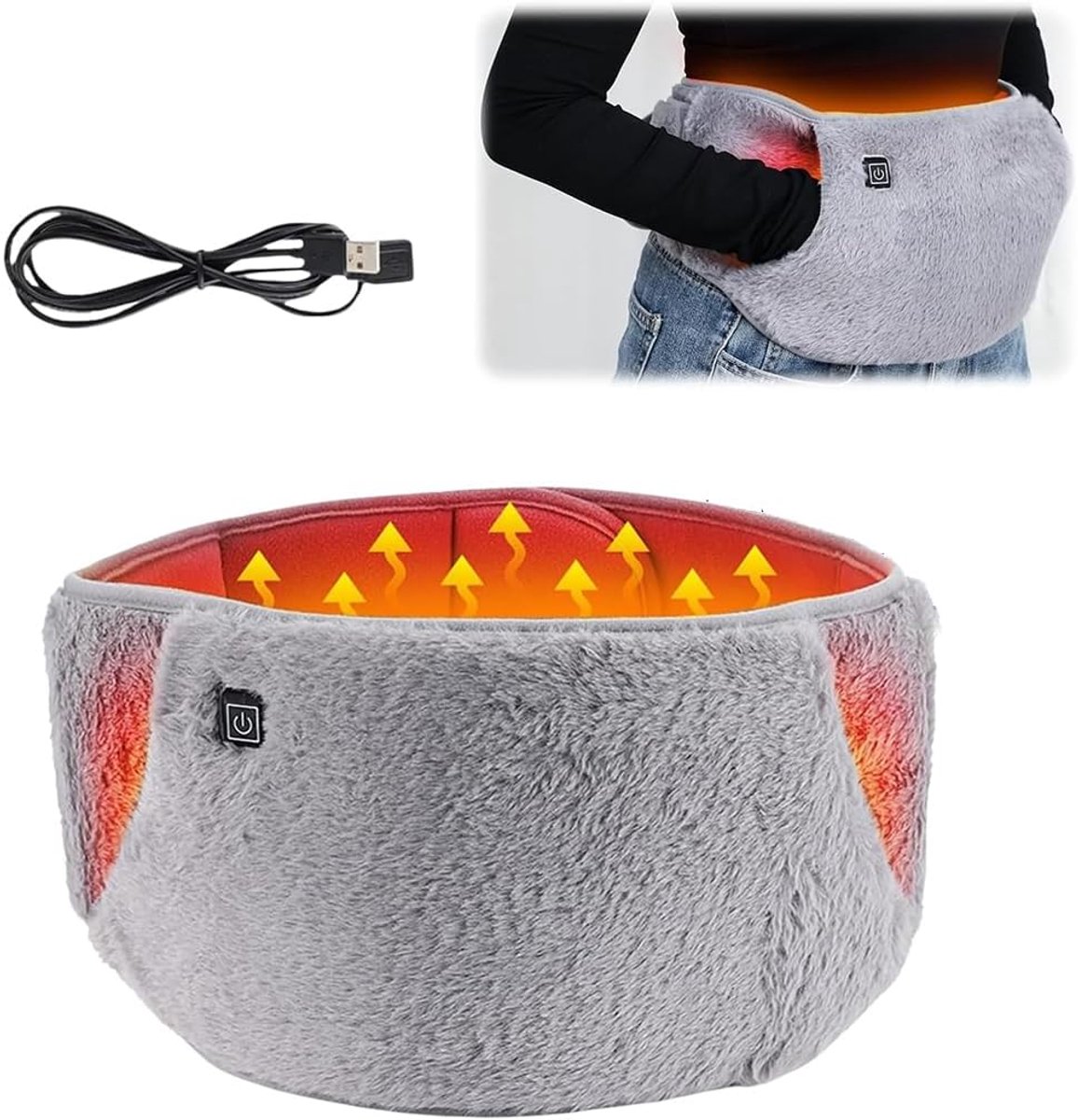 Verwarmingskussen-verwarmingsdeken-USB-verwarmingskussen voor kramp- en onderrugpijnverlichting - 41,3-inch oplaadbare verwarmde rugmassager - voor vaders, mannen, vrouwen en moeders - grijs - 117,5 x 22 cm