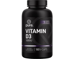Pure. Vitamine D3 1000IU – 180 vegan capsules- ondersteunt immuunsysteem - sterke botten
