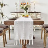 Handgeweven macramé tafelloper: boho rustiek katoen decor