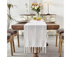 Tafelloper - Boho - Macramé - Country-Style - Wit - 33x183CM