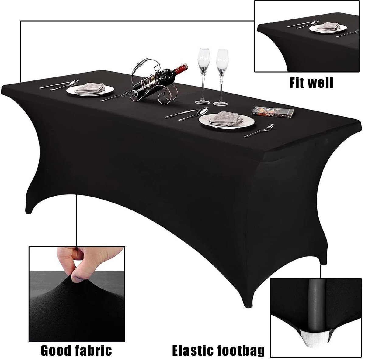 Ibenzoa® Elegant Zwart Tafelkleed van Spandex voor Diverse Evenementen en Feesten