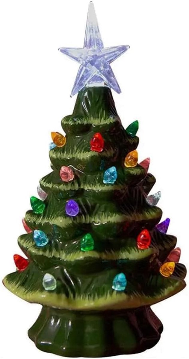 Kerstverlichting - kerstversiering decoratie binnen - Keramische kerstboom tafelmodel kerstboom - met LED-licht kerstversiering - veelkleurige keramische kerstboom - voor festivals, kerstthema, feestdagen, feestdecoratie voor thuis
