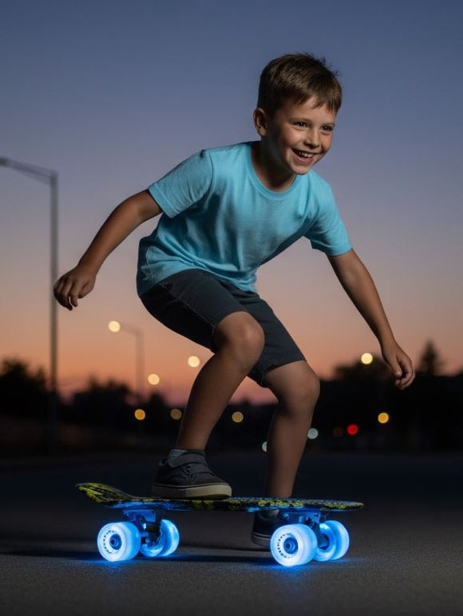 Sajan Skateboard LED Verlichting Penny board Camouflage – .5 inch 56cm Skateboard met Verlichting Blauw