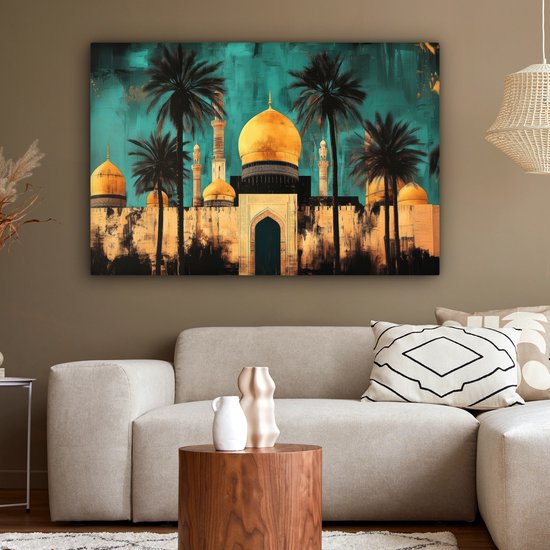 Peinture sur toile 120x80 cm - Décoration murale Mosquée - Or - Arabe - Islamique - Décoration murale salon - Décoration chambre - Accessoires chambre - Peintures sur toile