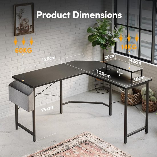 Gaming Bureau met Monitorstandaard en Opbergtas - L-vormig Hoekbureau 120x120 cm — afbeelding 5