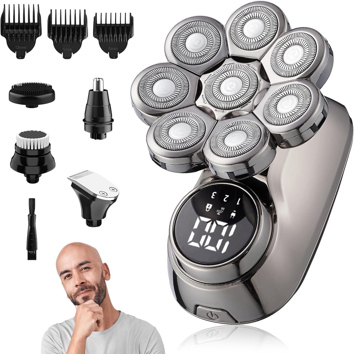 8D Elektrisch Scheerapparaat voor Heren - 5-in-1 Tondeuse met LED-display en Waterdichte Ontwerp