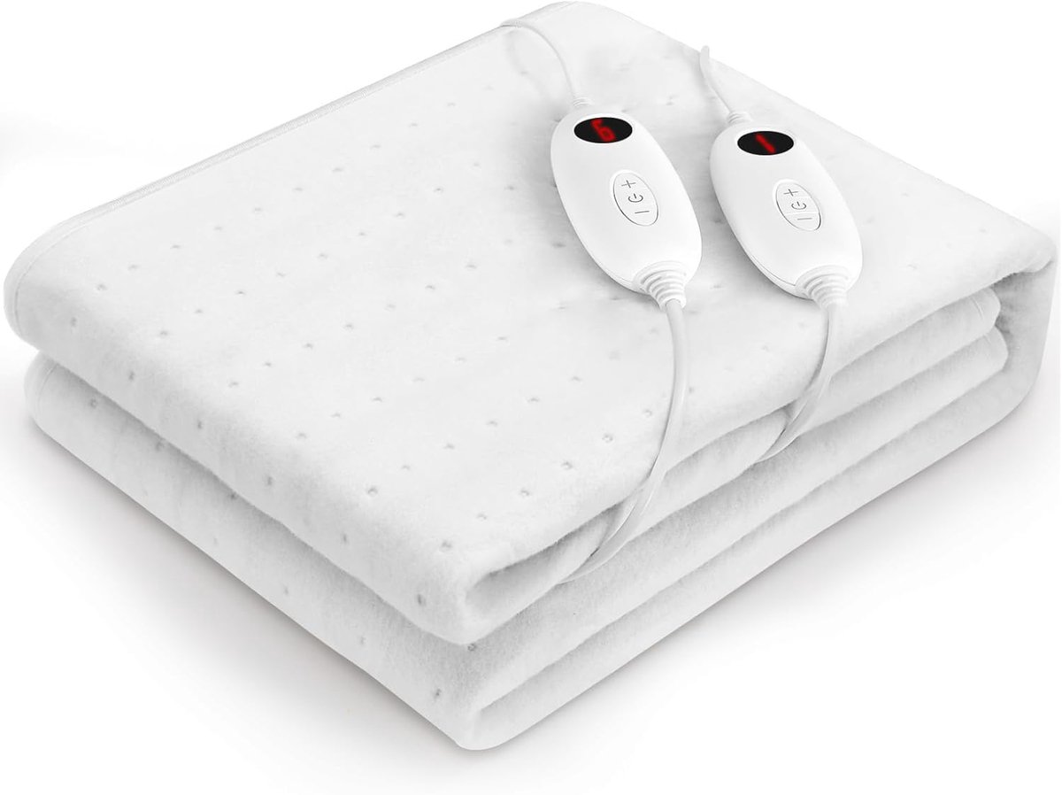 Dubbel warmteonderbed 160 x 140 cm - 8 uur automatische uitschakeling - 6 temperatuurniveaus - afneembare dubbele controller - machinewasbaar - matrasverwarming - warmrest
