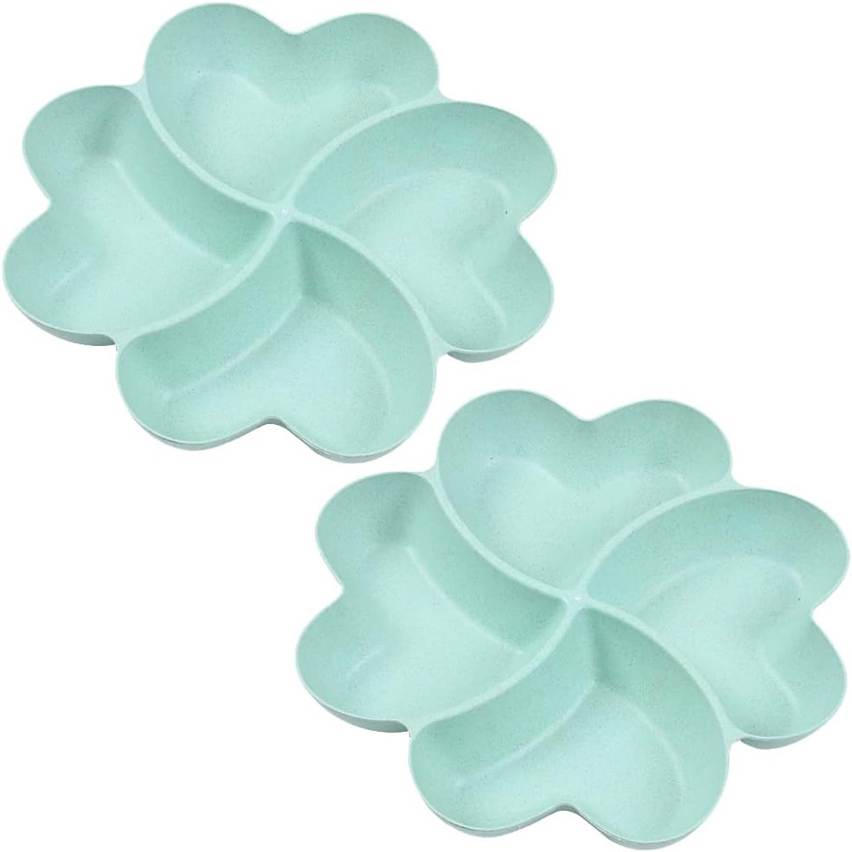 Daity Set van 2 - Serveerschaal - verdeelde schaal - dessertschaal - herbruikbare plastic snackschaal - ronde sausschaal met 4 vakken voor chips - groenten - snoep - noten - fruit en dips (groen，21.5cm)