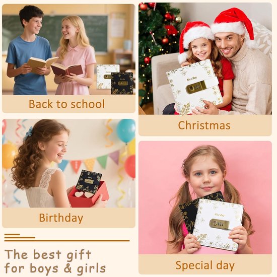 UCFBWO Dagboek met slot voor meisjes, cadeaus voor meisjes van 8, 9, 10, 11, 12, 13 jaar, voor 6-15 jaar, notitieboek, meisjes, tieners, dagboek met code, mapje, armband, reisdagboek, bladwijzer, pen