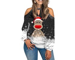 Allecto plus - Dames sweatshirt Kerstmis schouders lange mouwen bedrukt kerstboom design