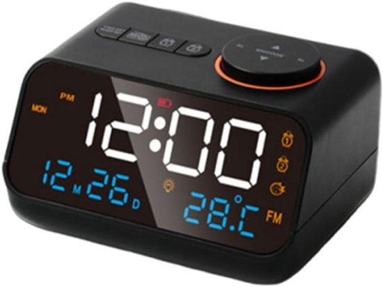 Foto: Klok met temperatuur en vochtigheid sensor fm radio groot led display met kalender ideaal voor thuis zwart universeel formaat usb 1 stuk