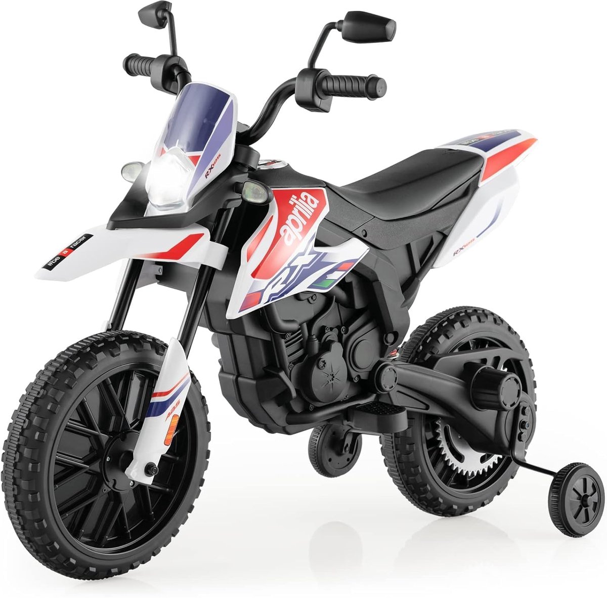 Elektrische motorfiets voor kinderen met steunwielen, muziek en koplampen | 12V kindermotorfiets voor 3-8 jaar