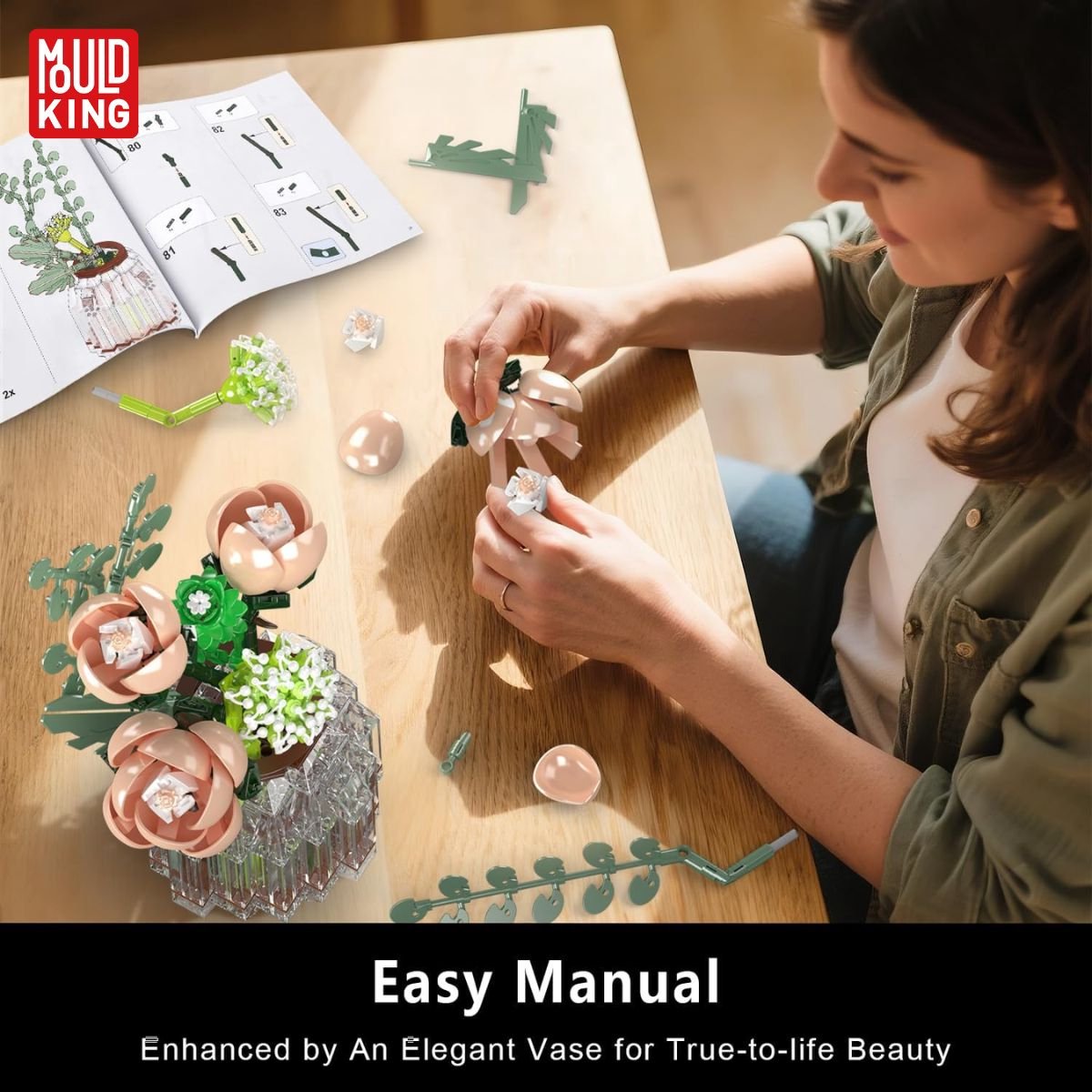 Mould King 24109 Roze Rozen bouwset | Botanical Flowers Collection | Classic Creator STEM speelgoed bloemen bouwpakket | Bloemenpracht kunstbloemen modelbouw voor volwassenen & kinderen | geschikt voor Lego | Bouwdoos met 981 bouwstenen — afbeelding 5