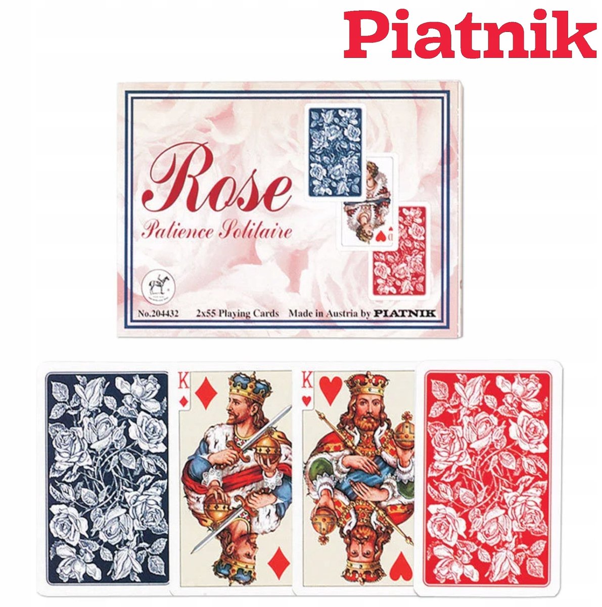 Merkloze Speelkaarten voor Solitaire, 2 x 55 kaarten, Rozenmotief