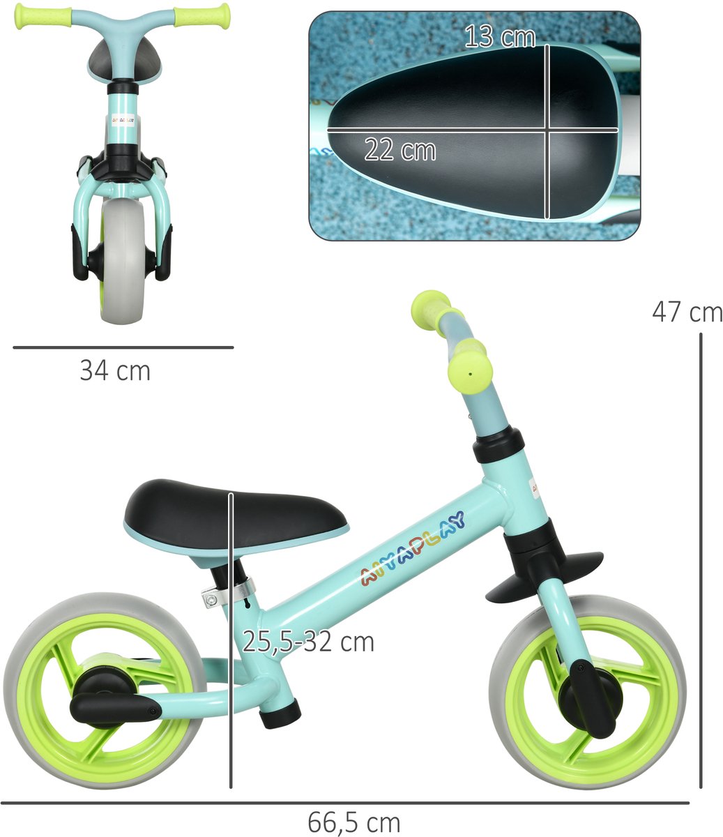 AIYAPLAY Kinderloopfiets - Staal - 66,5x34x47cm - Groen