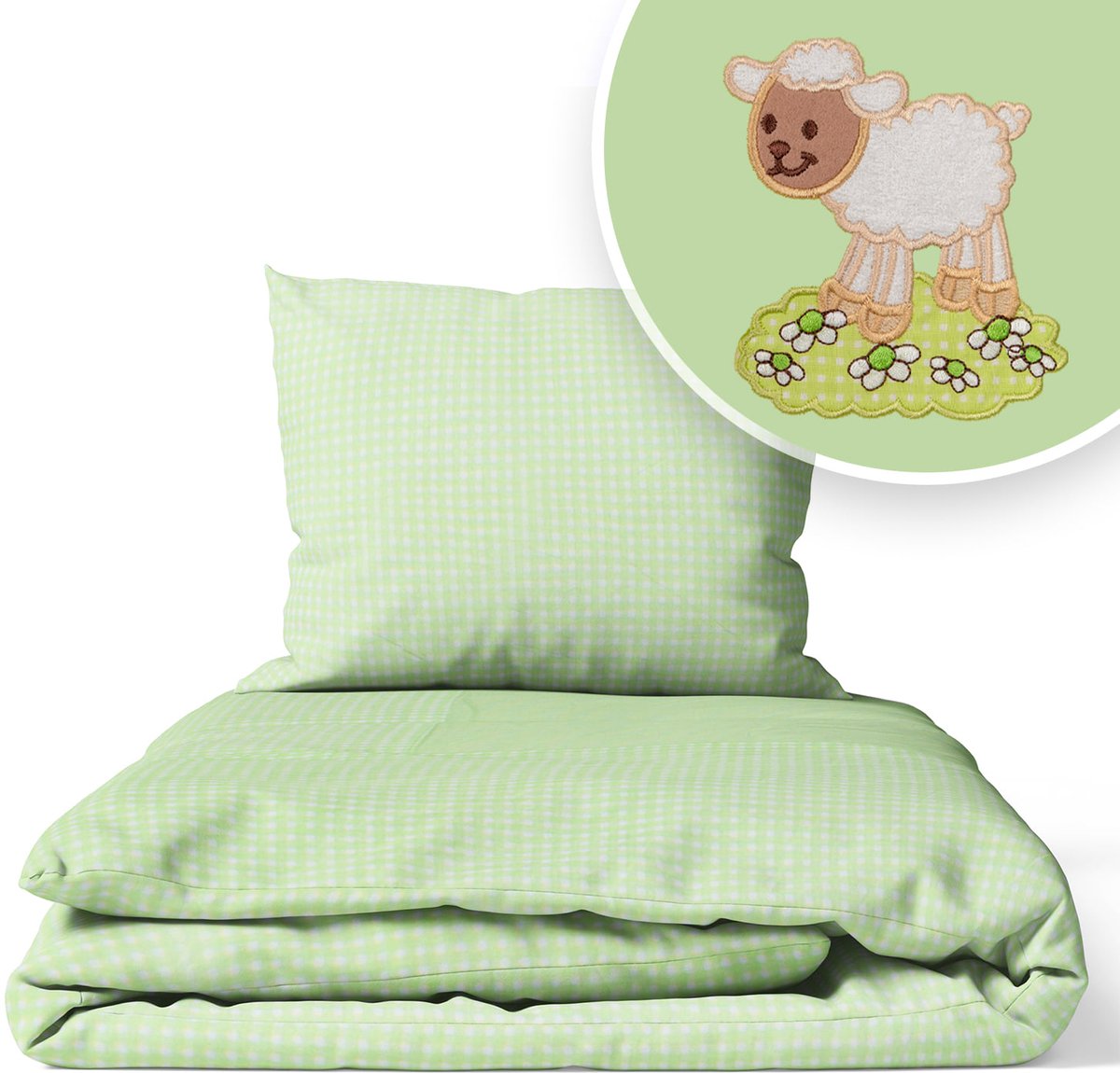 Kinderbeddengoed 120x90cm 2-delig, Groen Schaap Applicatie