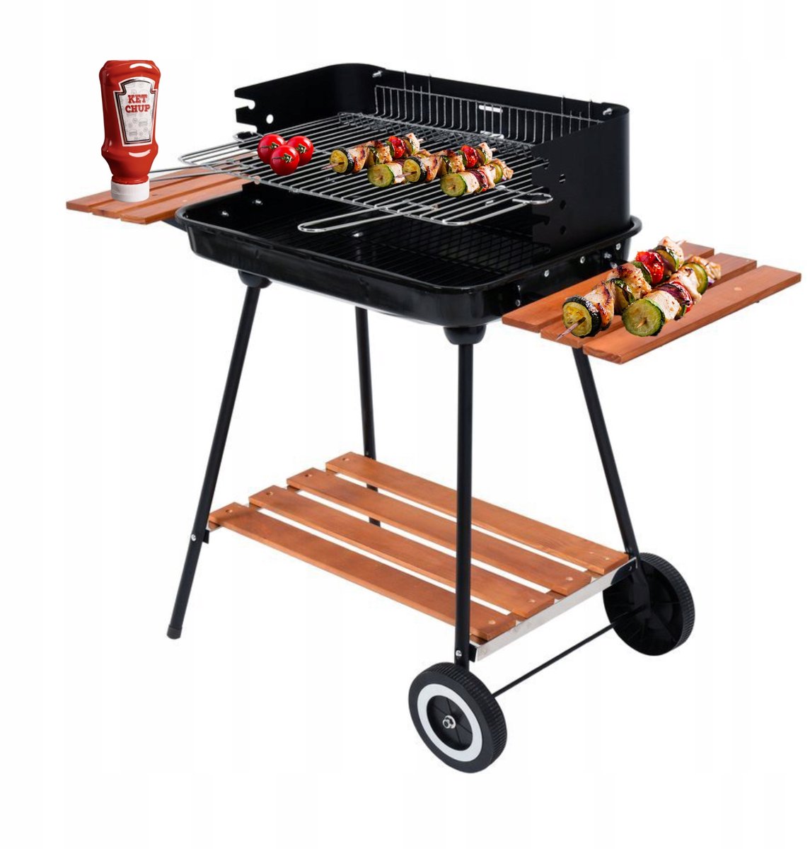 Zolta - Houtskoolbarbecue - 53x33CM - Met Planken - Inclusief Kolenrooster - Emaliëringen