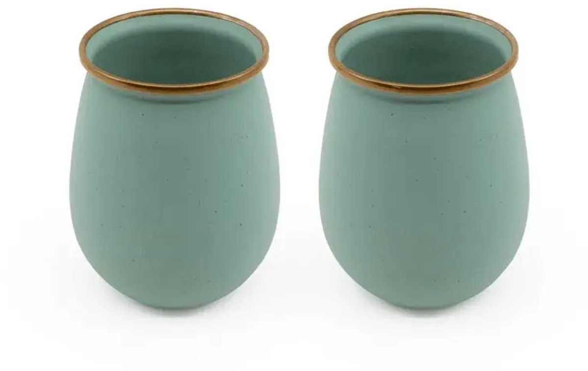 Emaille tumblers / set 2 stuks munt