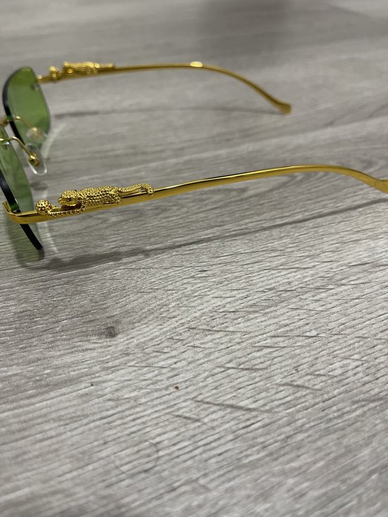 Lgeura Randloze Zonnebril unisex - Groen met Gouden Poot & Panterdetail - Luxe UV400 Bescherming - Fashion Accessoire van Lgeura — afbeelding 3