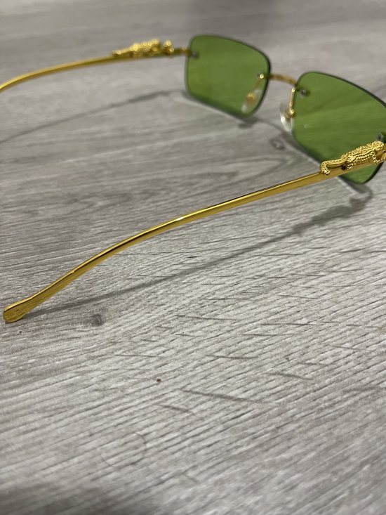 Lgeura Randloze Zonnebril unisex - Groen met Gouden Poot & Panterdetail - Luxe UV400 Bescherming - Fashion Accessoire van Lgeura — afbeelding 4