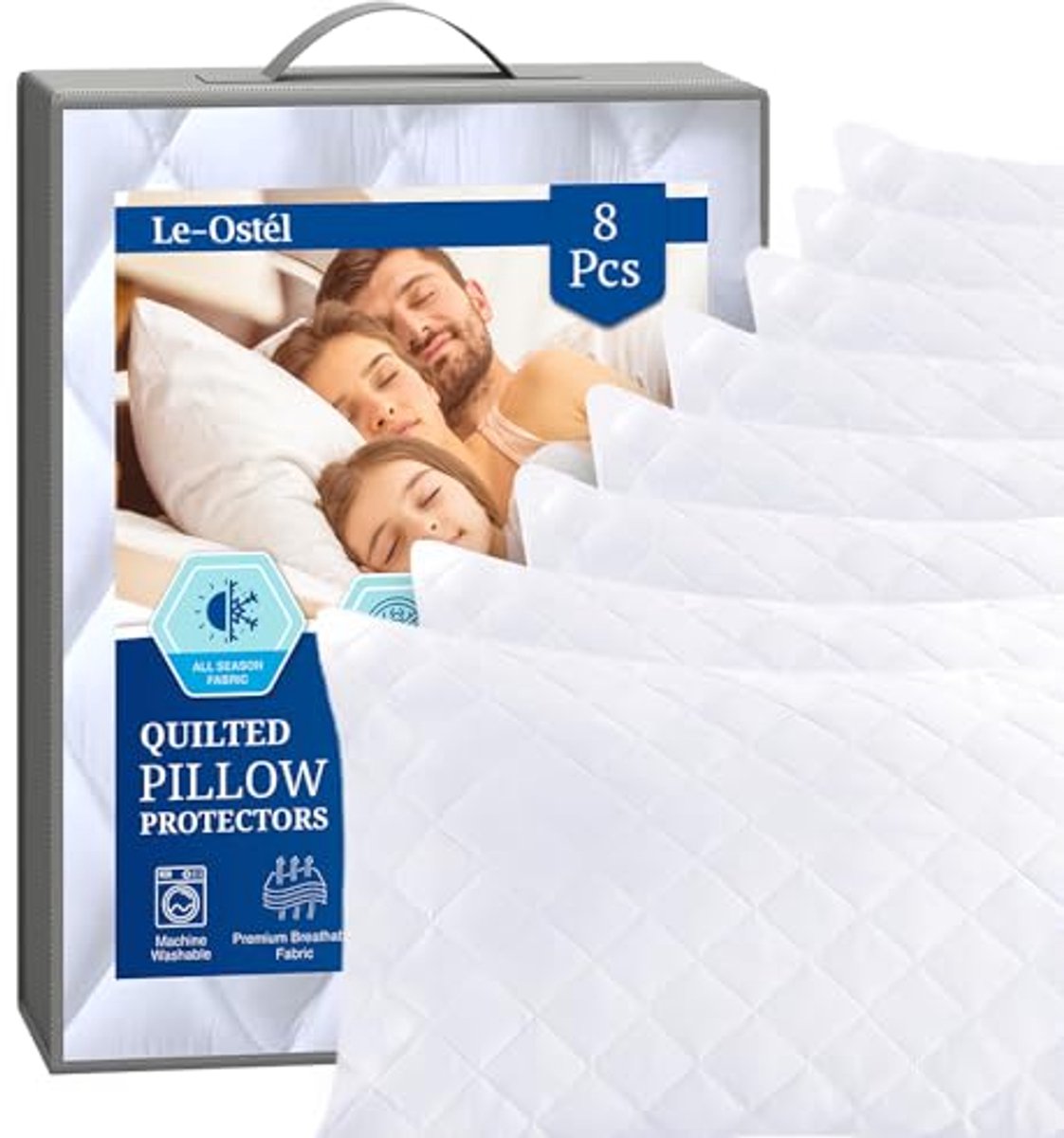 Ultra Soft Zipper Pillow Protectors - Hypoallergenic Quilted Microfiber Cushion Protectors 50 x 75 cm