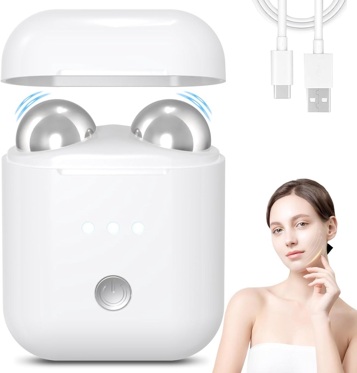 MicroCurrent Gezichtsmassageapparaat, anti-rimpels, EMS-gezichtsmassageapparaat, dubbele kinverwijderaar met 3 intensiteitsmodi voor lifting, anti-rimpel (wit)