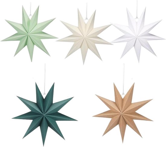 12 Crèmewitte Papieren Kerstdecoratie Sterren en